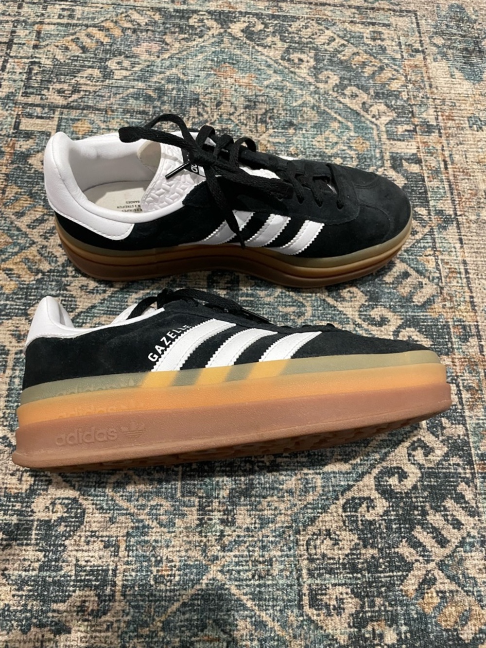 adidas Women’s Gazelle Sneakers in Black/White with Gum Sole - Picture 2 of 4